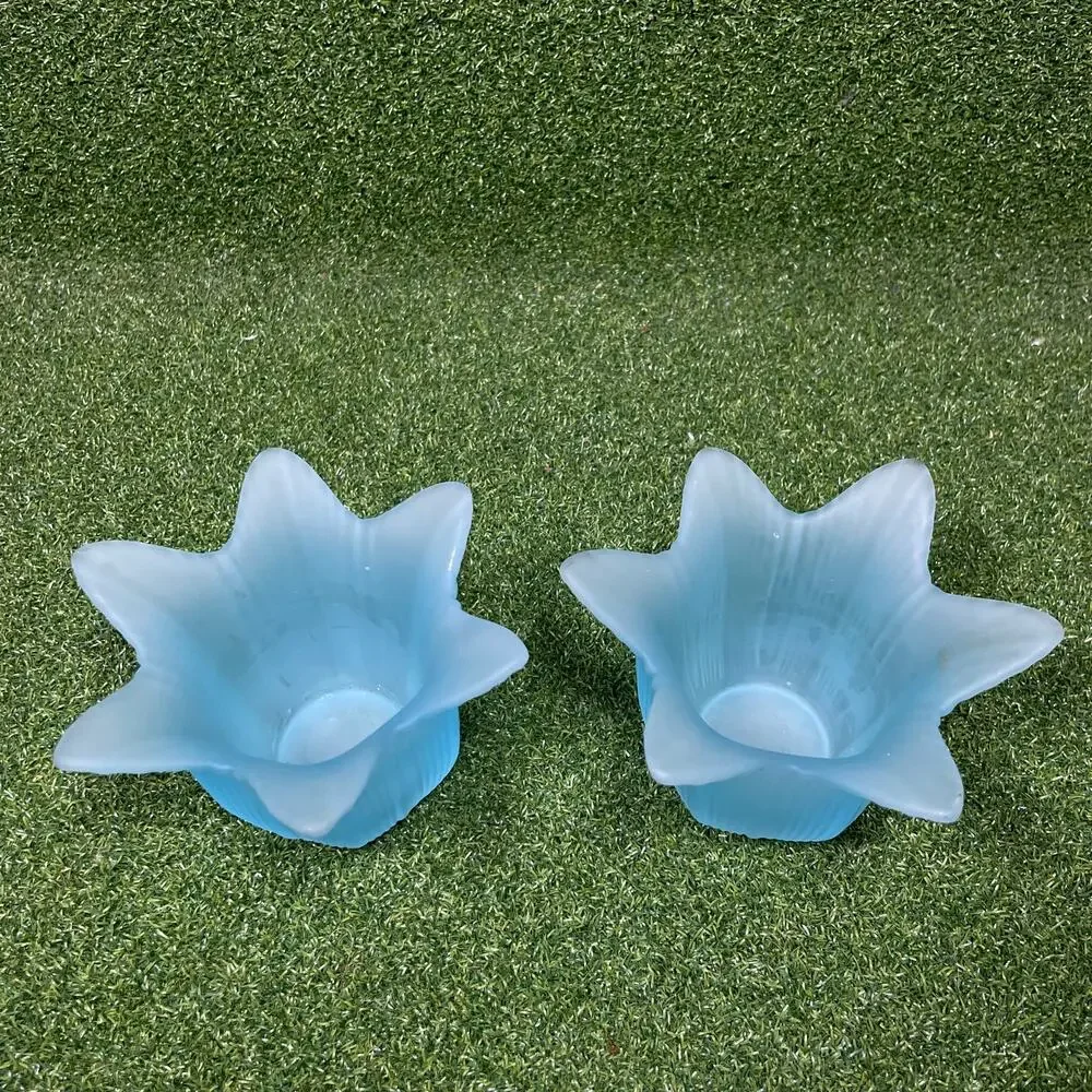 Vintage Lot Light Blue Glass Tulip Flower Candle Votive Holder